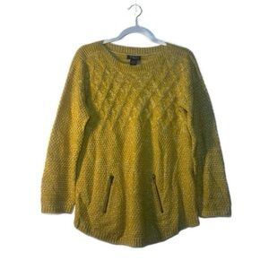 Hooked Up by IOT Mustard yellow Cable Knit tunic comfy Sweater Size Large NWOT